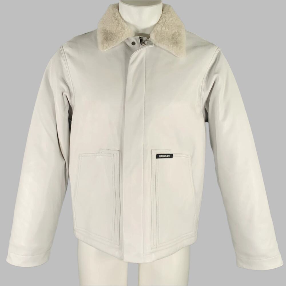 NAHMIAS Size S White Lamb Leather Carpenter Jacket